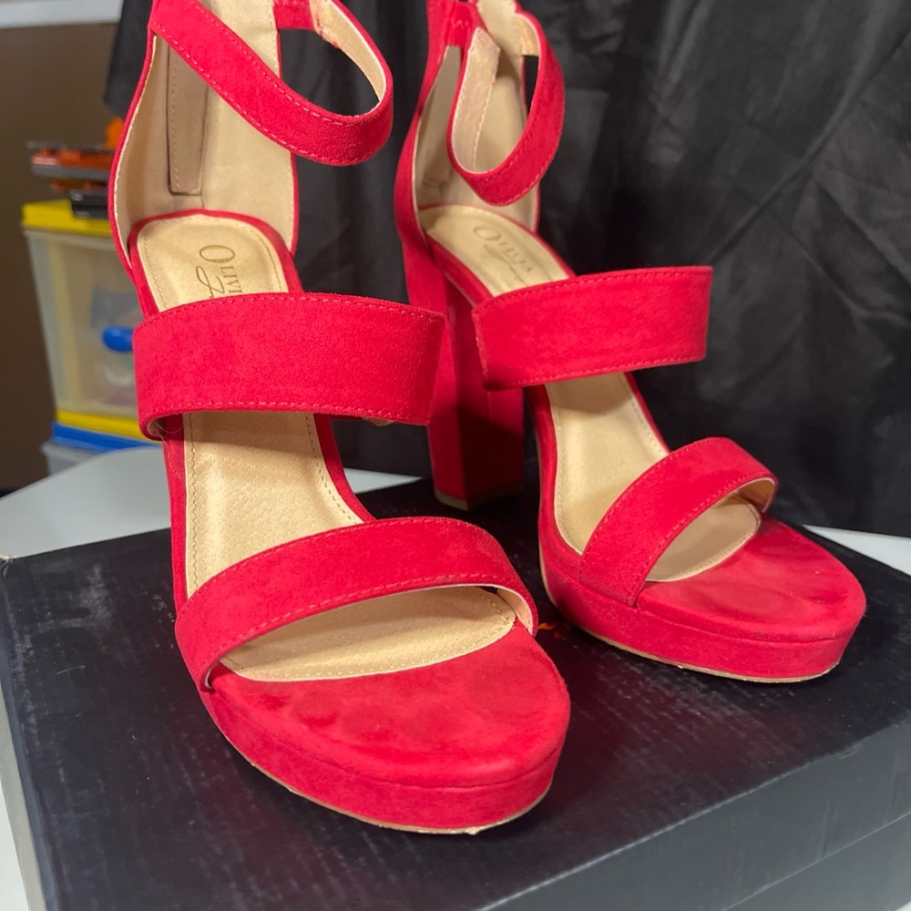 Olivia Jaymes Double Platform Red Suede Heels size 9